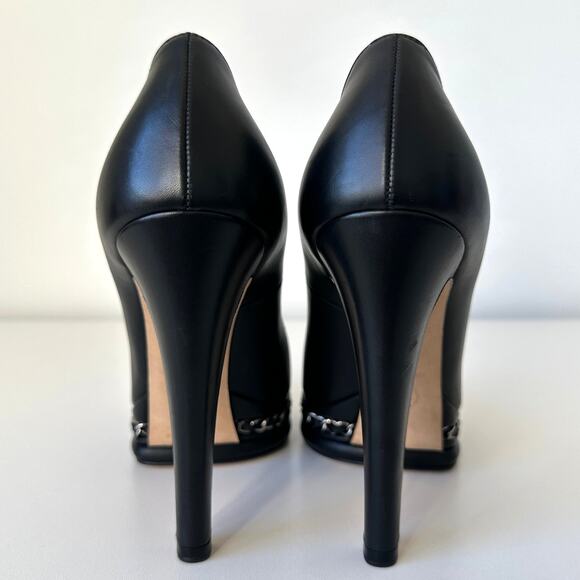 Chanel 2015 CC Logo Cap Toe  Chain Link Platform Pumps IT 38 - Picture 5 of 13